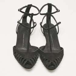 Giuseppe Zanotti Black Suede Ankle Strap Flats Size 38.5