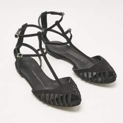 Giuseppe Zanotti Black Suede Ankle Strap Flats Size 38.5