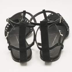 Giuseppe Zanotti Black Suede Ankle Strap Flats Size 38.5