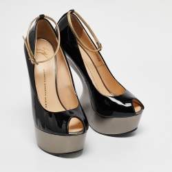 Giuseppe Zanotti Black Patent Heelless Peep Toe Platform Pumps Size 39