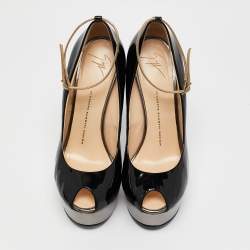 Giuseppe Zanotti Black Patent Heelless Peep Toe Platform Pumps Size 39