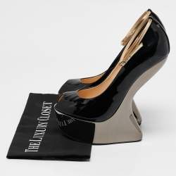 Giuseppe Zanotti Black Patent Heelless Peep Toe Platform Pumps Size 39