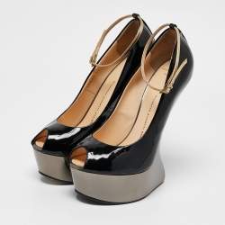 Giuseppe Zanotti Black Patent Heelless Peep Toe Platform Pumps Size 39