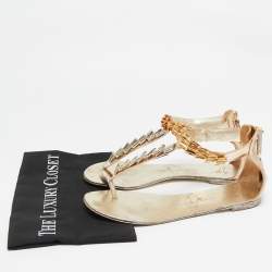 Giuseppe Zanotti Gold Leather Embellished Ankle Strap Flat Sandals Size 41