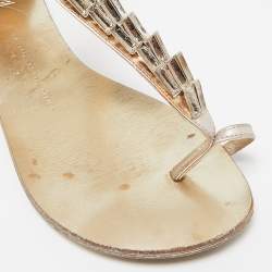 Giuseppe Zanotti Gold Leather Embellished Ankle Strap Flat Sandals Size 41