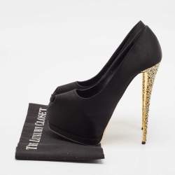 Giuseppe Zanotti Black Satin Platform Peep Toe Pumps Size 38.5