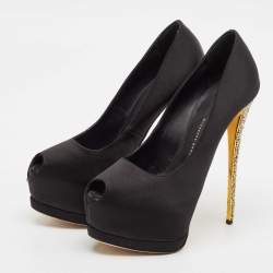 Giuseppe Zanotti Black Satin Platform Peep Toe Pumps Size 38.5