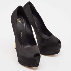 Giuseppe Zanotti Black Satin Platform Peep Toe Pumps Size 38.5