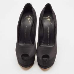 Giuseppe Zanotti Black Satin Platform Peep Toe Pumps Size 38.5