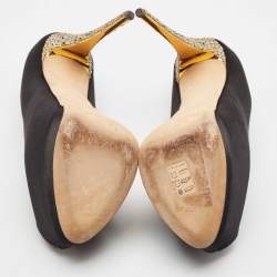 Giuseppe Zanotti Black Satin Platform Peep Toe Pumps Size 38.5