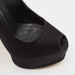 Giuseppe Zanotti Black Satin Platform Peep Toe Pumps Size 38.5