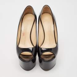 Giuseppe Zanotti Black Patent Leather Liza Peep-Toe Platform Pumps Size 38.5