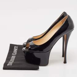 Giuseppe Zanotti Black Patent Leather Liza Peep-Toe Platform Pumps Size 38.5