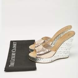 Giuseppe Zanotti Metallic Snakeskin Embossed Leather Platform Wedge Sandals Size 40