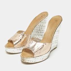Giuseppe Zanotti Metallic Snakeskin Embossed Leather Platform Wedge Sandals Size 40