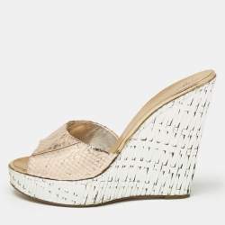 Giuseppe Zanotti Metallic Snakeskin Embossed Leather Platform Wedge Sandals Size 40