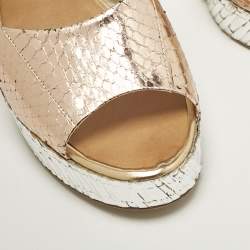 Giuseppe Zanotti Metallic Snakeskin Embossed Leather Platform Wedge Sandals Size 40