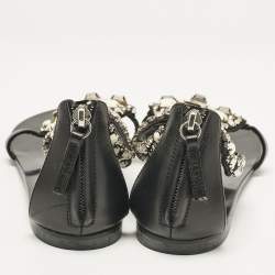 Giuseppe Zanotti Black Leather Crystal Embellished Flat Sandals Size 40