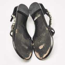 Giuseppe Zanotti Black Leather Crystal Embellished Flat Sandals Size 40
