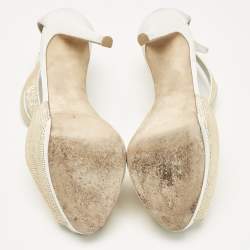 Giuseppe Zanotti White Leather Gold Strass Buckle Sandals Size 37