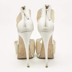 Giuseppe Zanotti White Leather Gold Strass Buckle Sandals Size 37