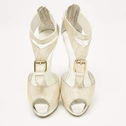 Giuseppe Zanotti White Leather Gold Strass Buckle Sandals Size 37