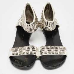 Giuseppe Zanotti White Leather Studded Ankle Cuff Zipper Flats Size 37.5