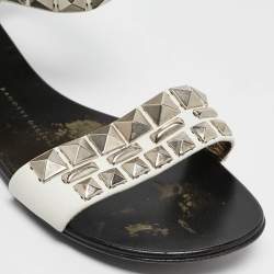 Giuseppe Zanotti White Leather Studded Ankle Cuff Zipper Flats Size 37.5