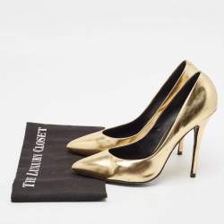 Pre Owned Giuseppe Zanotti Gold Leather Pointed Toe Pumps Size 41