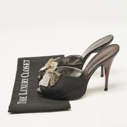 Giuseppe Zanotti Black Satin Crystal Embellished Mules Size 38.5
