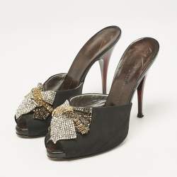 Giuseppe Zanotti Black Satin Crystal Embellished Mules Size 38.5