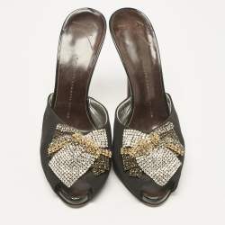 Giuseppe Zanotti Black Satin Crystal Embellished Mules Size 38.5
