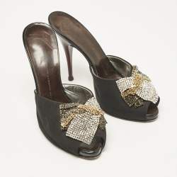 Giuseppe Zanotti Black Satin Crystal Embellished Mules Size 38.5
