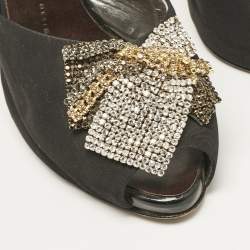 Giuseppe Zanotti Black Satin Crystal Embellished Mules Size 38.5