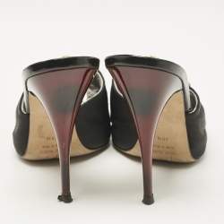 Giuseppe Zanotti Black Satin Crystal Embellished Mules Size 38.5