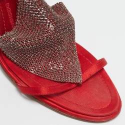 Giuseppe Zanotti Red Satin Crystal Embellished Ankle Strap Sandals Size 38.5