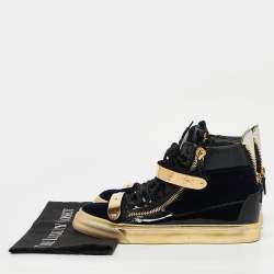 Giuseppe Zanotti Black/Gold Velvet And Patent Leather Coby High Top Sneakers Size 39