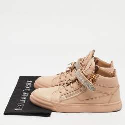 Giuseppe Zanotti Beige Leather Crystal Embellished Coby High Top Sneakers Size 40