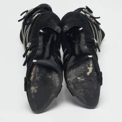 Pre Owned Giuseppe Zanotti x Balmain Black Suede Zip Embellished Midcalf Boots Size 39
