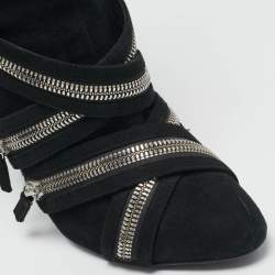 Pre Owned Giuseppe Zanotti x Balmain Black Suede Zip Embellished Midcalf Boots Size 39