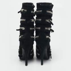 Pre Owned Giuseppe Zanotti x Balmain Black Suede Zip Embellished Midcalf Boots Size 39