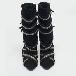Pre Owned Giuseppe Zanotti x Balmain Black Suede Zip Embellished Midcalf Boots Size 39