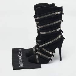 Pre Owned Giuseppe Zanotti x Balmain Black Suede Zip Embellished Midcalf Boots Size 39