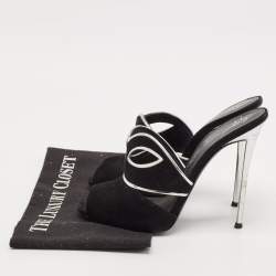 Giuseppe Zanotti Black/Silver Suede and Leather Peep Toe Mules Size 39