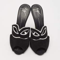Giuseppe Zanotti Black/Silver Suede and Leather Peep Toe Mules Size 39
