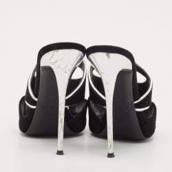 Giuseppe Zanotti Black/Silver Suede and Leather Peep Toe Mules Size 39