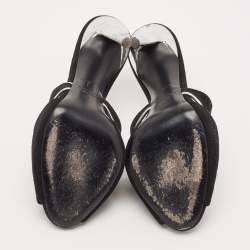 Giuseppe Zanotti Black/Silver Suede and Leather Peep Toe Mules Size 39