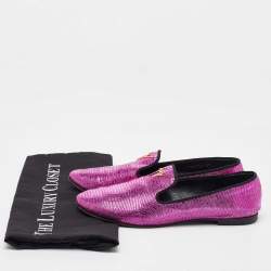 Giuseppe Zanotti Metallic Pink Lizard Embossed Leather Smoking Slippers Size 37