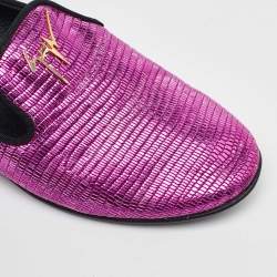 Giuseppe Zanotti Metallic Pink Lizard Embossed Leather Smoking Slippers Size 37