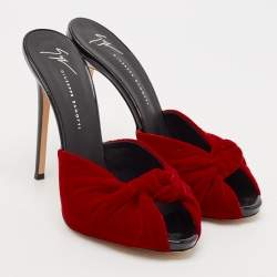 Giuseppe Zanotti Red Knotted Velvet Slide Sandals Size 39.5